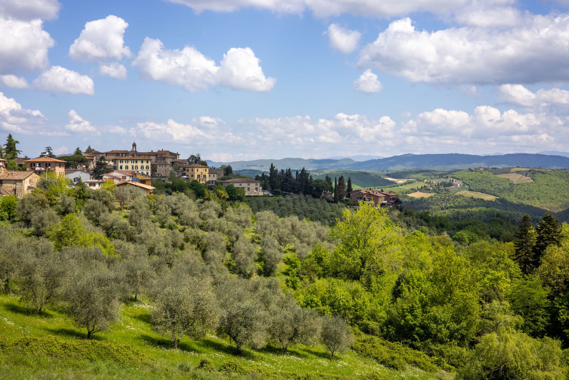 Toskana Rundreise Sicht auf ein typisches Dorf in der Chianti